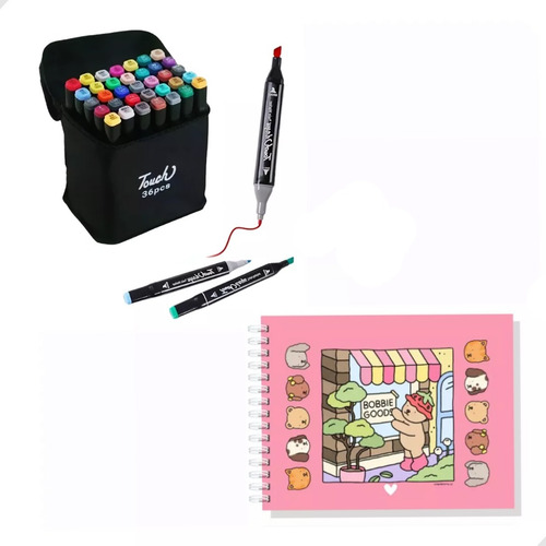 Kit De Colorir Livro Capa Dura + Canetas Coloridas 36 Cores