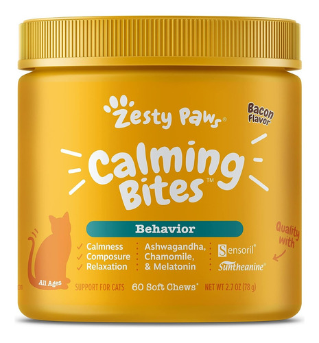 Zesty Paws  - Calming Bites Gatos Sabor Tocino 60 Piezas