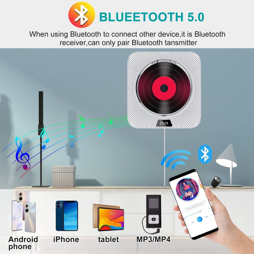 Leitor De Cd Portátil De Parede Com Controle Remoto E Rádio