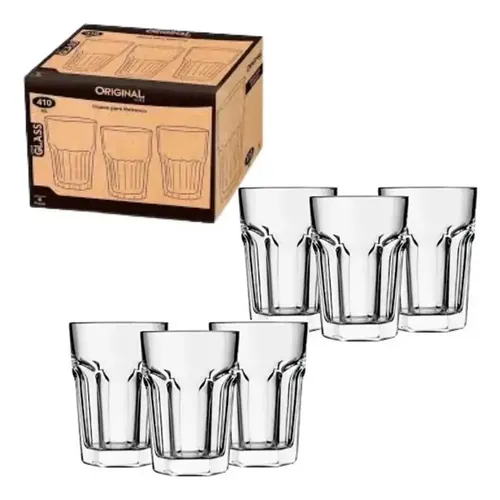 Copos  400 ML Vidro Grosso E Resistente 6 Unidades