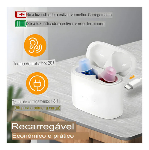 Mini Aparelho Auditivo Invisível Profissional Recarregável
