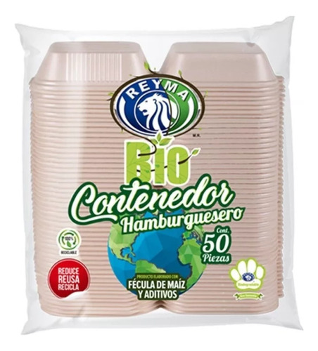 Contenedor Hamburguesero Biodegradable Reyma Caja 500 Piezas