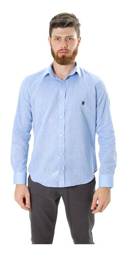 Imagem 2 de 5 de Camisa Social Linho Azul