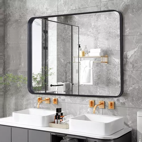 Espejo Baño y Entrada de Pared, Espejo Rectangular Negro de Diseño