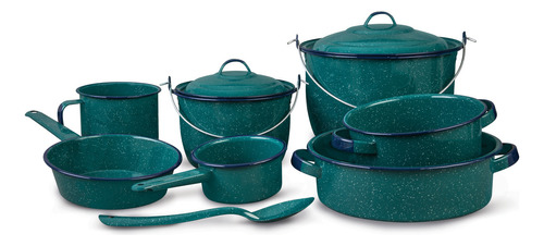 CINSA Batería de Cocina Superior, 10 piezas, Verde Aqua Jaspeado, Acero Vitrificado