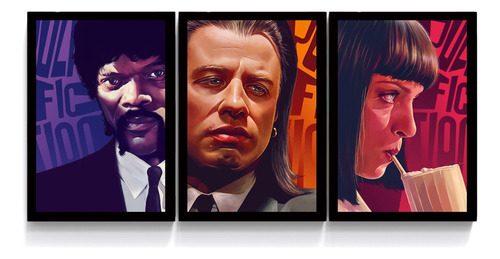 Conjunto 3 Quadros Pulp Fiction Tempo De Violência Quentin 