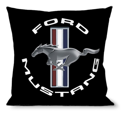 Cojn Decorativo De Ford Mustang Tri Bar Logo Negro Blanco Pl