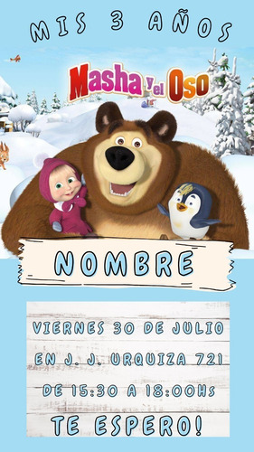 Masha Y El Oso Invitacion Virtual Cumpleaños Personalizada