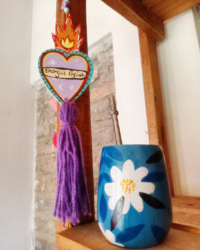 Mate De Madera Pintado A Mano. Rosa Chicle Mates A Elegir Diseño