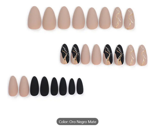 24 Pz Uñas Postizas Tips Craqueleadas Negro Nude Press On Negro Nude Bicolor Craqueleada