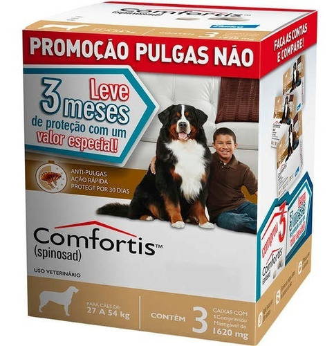 Combo Antipulgas Comfortis Elanco Cães De 27 A 54kg 3 Comp.