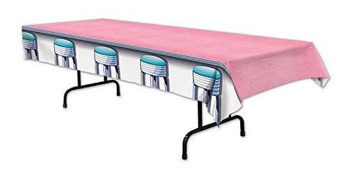 Beistle 54730 Soda Shop Stools Tablecover, 54\  X 108\ , Mul