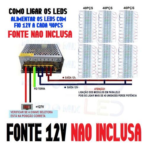 1000 Módulos Lente 1,5w 3-led Prova Dágua Letra Luminoso 12v