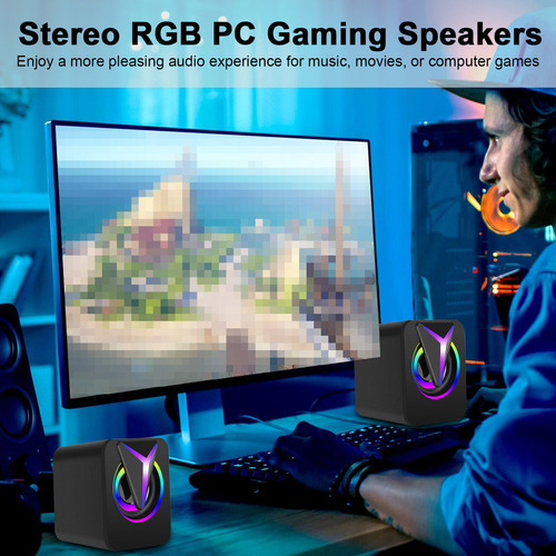 Altavoces de ordenador con cable USB mini USB RGB de 3,5 mm, graves estéreo para PC, portátil y escritorio