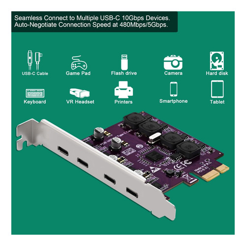 Febsmart 4 Puertos Usb-c De 5 Gbps Pci Express Usb 3.0 Card
