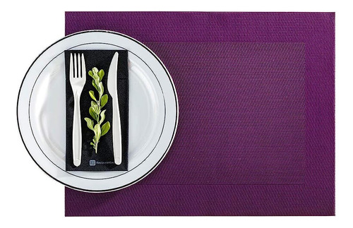 Geneva Frame Violet Vinyl Woven Placemat - 16  X 12  - 6 Cou