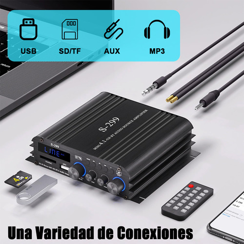 Amplificador De Audio Hifi Estereo Bluetooth Bt/aux/rca/tf/usb/sd/mp3 4.1 Canales 800 W Alta Potencia Para Casa Ampliamente Compatible Con Mando A Distancia Con Interfaz Para Subwoofer S-299