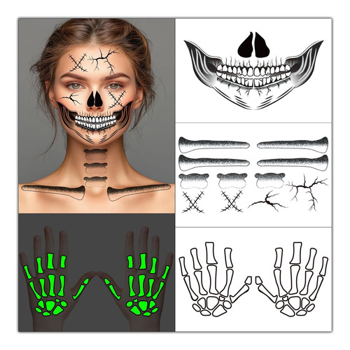 U-goforst 2x Tatuaje De Cara De Esqueleto, Tatuaje De Mano D