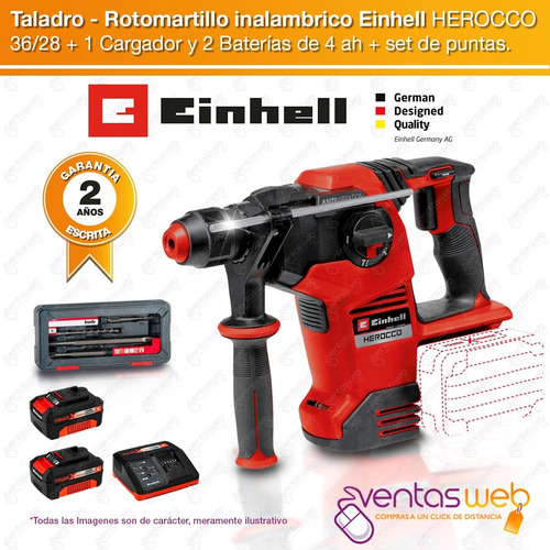 Imagen 2 de 9 de Rotomartillo Cincelador 3,2 Jou Brushless Einhell 2 Baterias