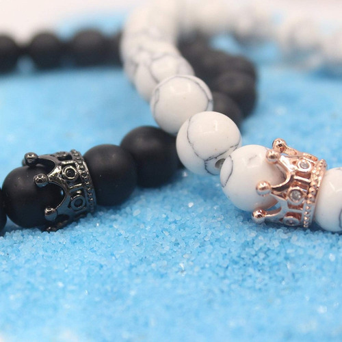 V Pulsera King Queen Rey Reina Compromiso Piedra Corona