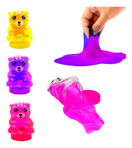 Slime Miki Moco Osito Pelotitas Fluo Pack X3 Diversion Niños