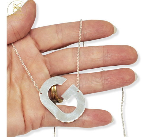 Imagen 6 de 9 de Cadena Plata Rollon Con Letra G Grande 30 X 40mm