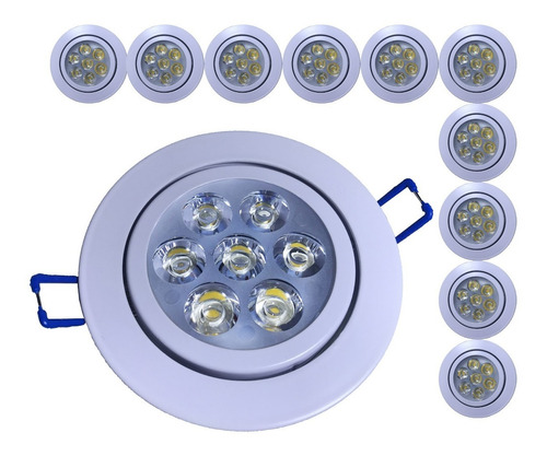 Kit 10 Spot Led 7w Redondo Carcaça Branca E Luz Frio M2