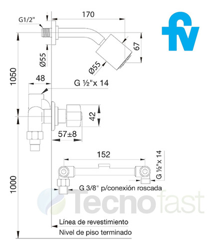 Griferia De Ducha Simple Fv Arizona Plus Cromo 0109/b1p Cr