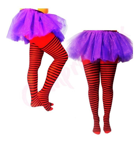 Pantimedia Media Rayada Disfraz Hallowen Lolita Kaiwa Morado