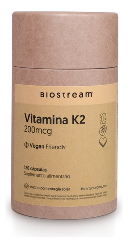 Vitamina K2 200mcg 120c Vegano Huesos&circulacion Biostream