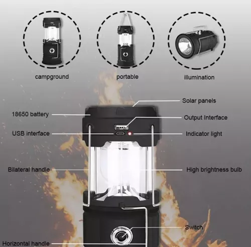 Farol Led Camping Recargable Usb Solar Linterna Power Bank