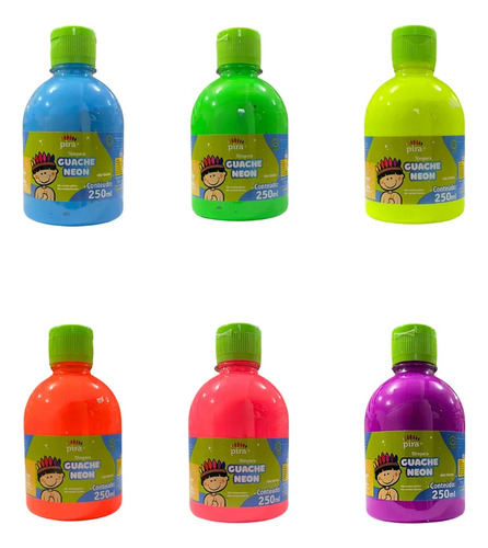 3x Tinta Tempera Guache Neon 250 Ml Pira