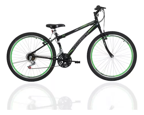 Bicicleta aro 24 masc preta rebaixada com aro aero verde