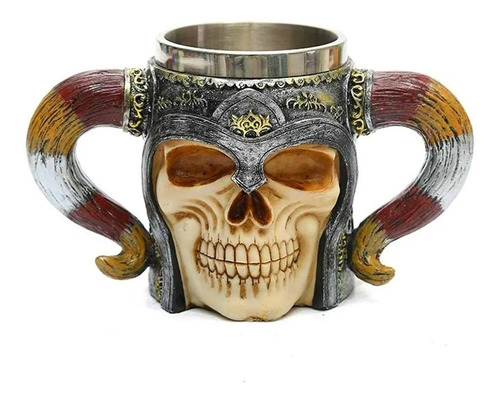 Taza Cráneo Vikingo Acero Inoxidable Cuernos Calavera 450ml