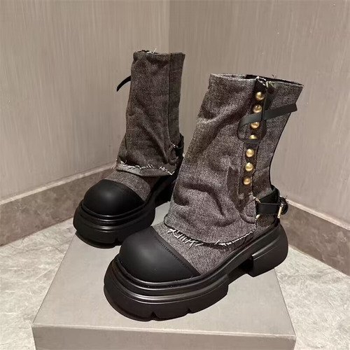 Botas Cortas De Mezclilla De Moda Para Mujer