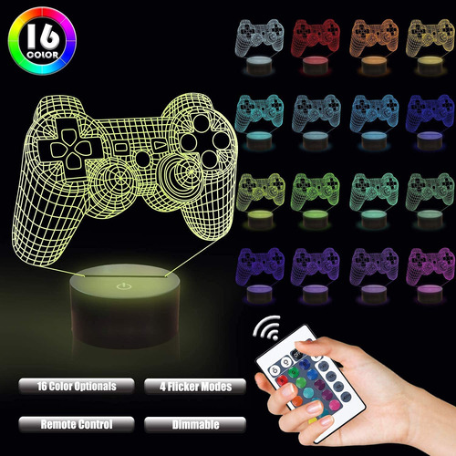 Lampara Ilusion Gamepad 3d Luz Nocturna Control Remoto 16 S