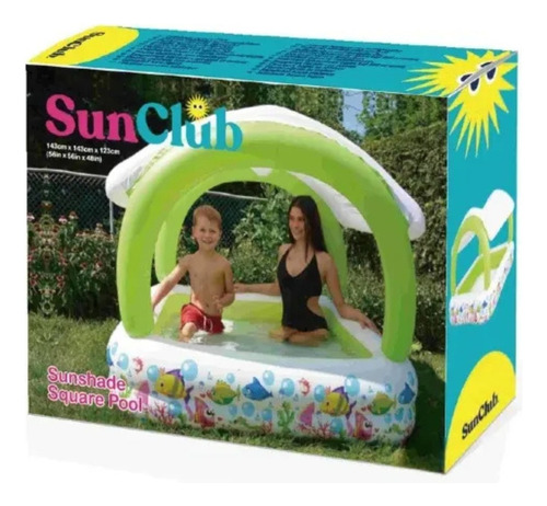 Piscina Inflable Familiar C/sombra Exterior Portátil Verano Amarillo Azul Verde
