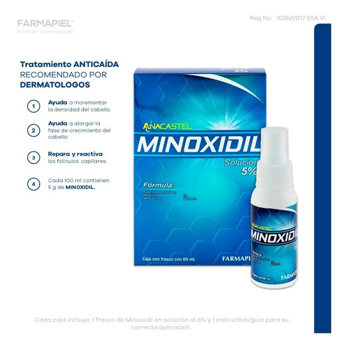 Imagen 2 de 6 de Minoxidil Al 5% Spray Para Cabello Y Barba Anacastel 60 Ml