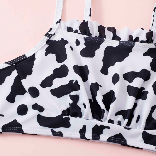 Traje De Baño Para Niñas Con Estampado De Vaca, Cómodo, Sin