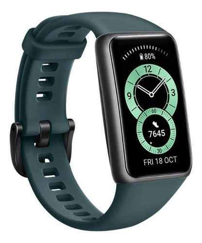 Imagen 4 de 4 de Huawei Band 6 1.47" caja de polímero dark gray malla forest green de silicona FRA-B19