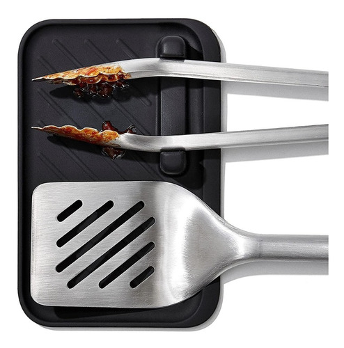 Imagen 4 de 10 de Set Parrilla Asado Espatula Pinza Soporte Silicona Oxo X3 Pz