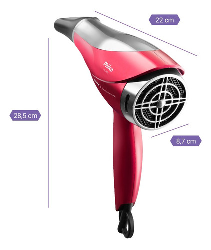Secador De Cabelos Psc2300 Motor Dc 2200w Philco Bivolt Vermelho
