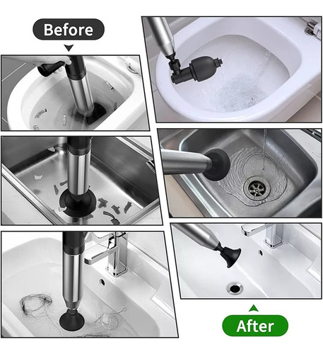 Desatorador De Baño Inodoro A Presión Acero Inoxidable Negro