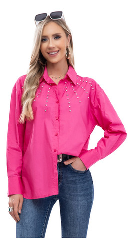 Blusa Camisa Elegante Manga Larga Con Botones, Cuello V Lisa