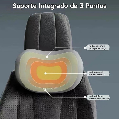 Almofada Encosto Lombar Pescoço Banco Carro Universal Preto Preto