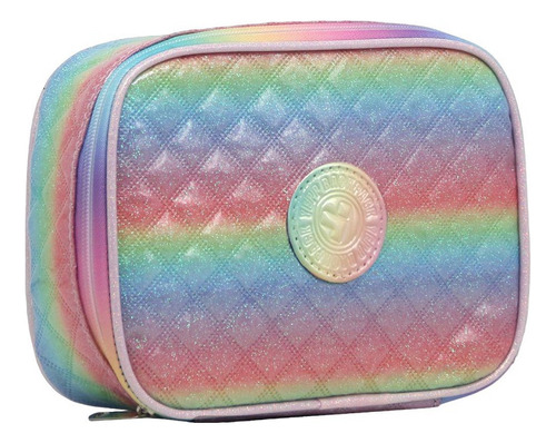 Estojo Box Fashion Arco Iris Glitter Organizador Porta Lápis Cor Rosa-claro Liso