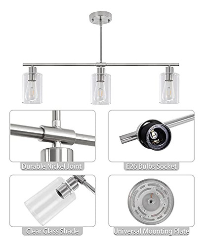 Lámpara Colgante Cocina Mrhyswd 3 Luces, Níquel Cepillado,