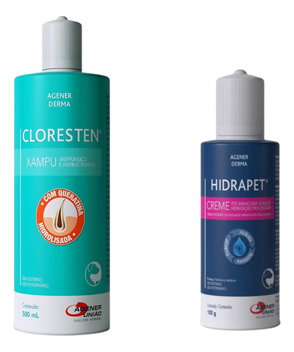 Kit Shampoo Cloresten 500ml + Hidrapet 100ml Cães E Gatos