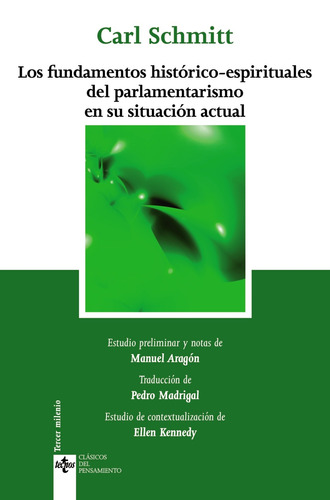 Los fundamentos históricos-espirituales del parlamentarismo en su situación actual, de Schmitt Carl. Editorial Tecnos, tapa blanda en español, 2018
