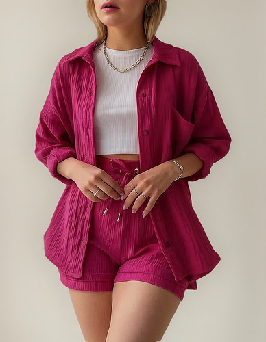 // Conjunto Casual De Camisa Con Solapa Y Pantalones 1